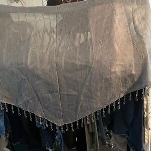******Sheer Gray Curtain with Beaded Trim there are 2 valances never used **
